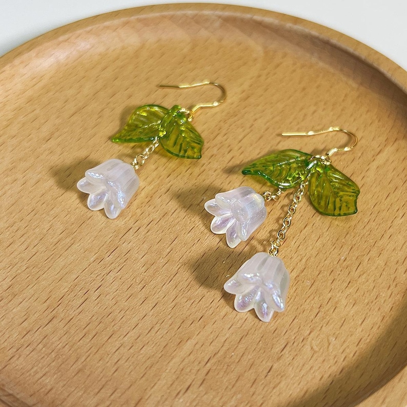 Lily of the Valley Earrings White Fairy Flower Dangle Earrings Bell Orchid Wedding Earrings Bridal Jewelry bridesmaid earrings birthday gift zdjęcie 4