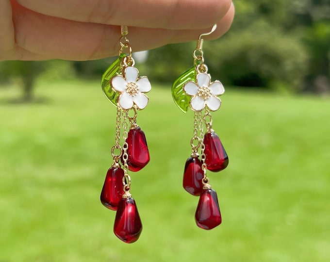 Pomegranate Seed Earrings Fruit Earrings Food Earrings Dangle Drop Earrings Cute Kawaii Earrings Gift For Her Birthday Gift Handmade Jewelry