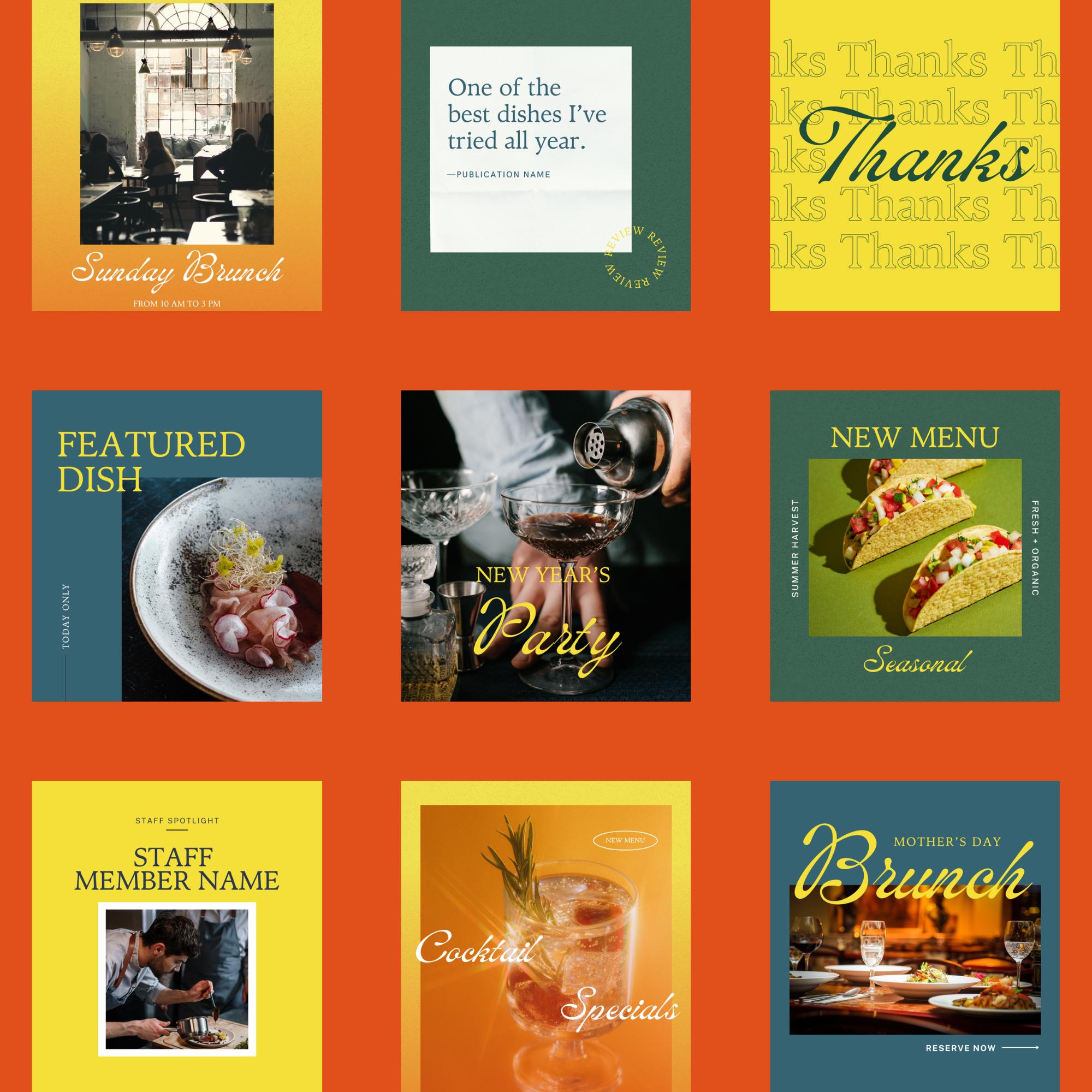 Restaurant Canva Social Media Templates | Canva Instagram Posts - Etsy