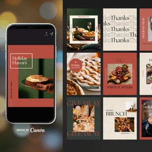 Holiday Social Media Templates | Canva Instagram Templates for Thanksgiving, Christmas and New Year&#39;s