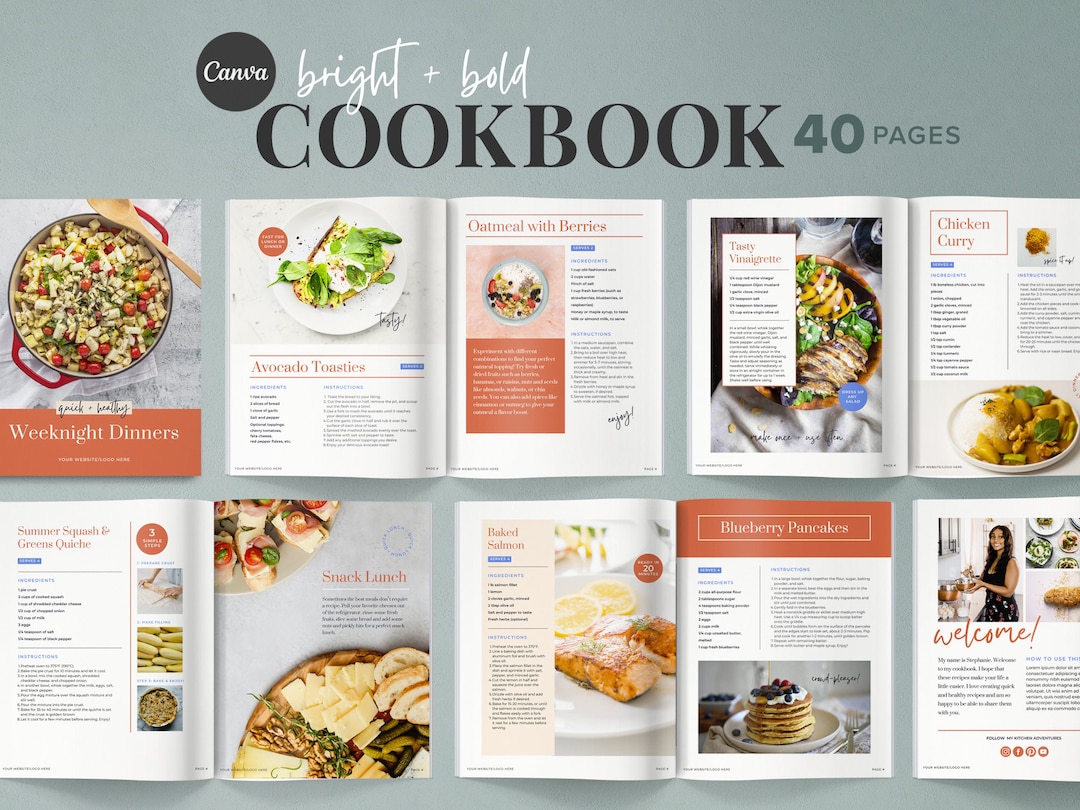 Canva Cookbook Template | Editable Recipe Ebook | Meal Planner and ...