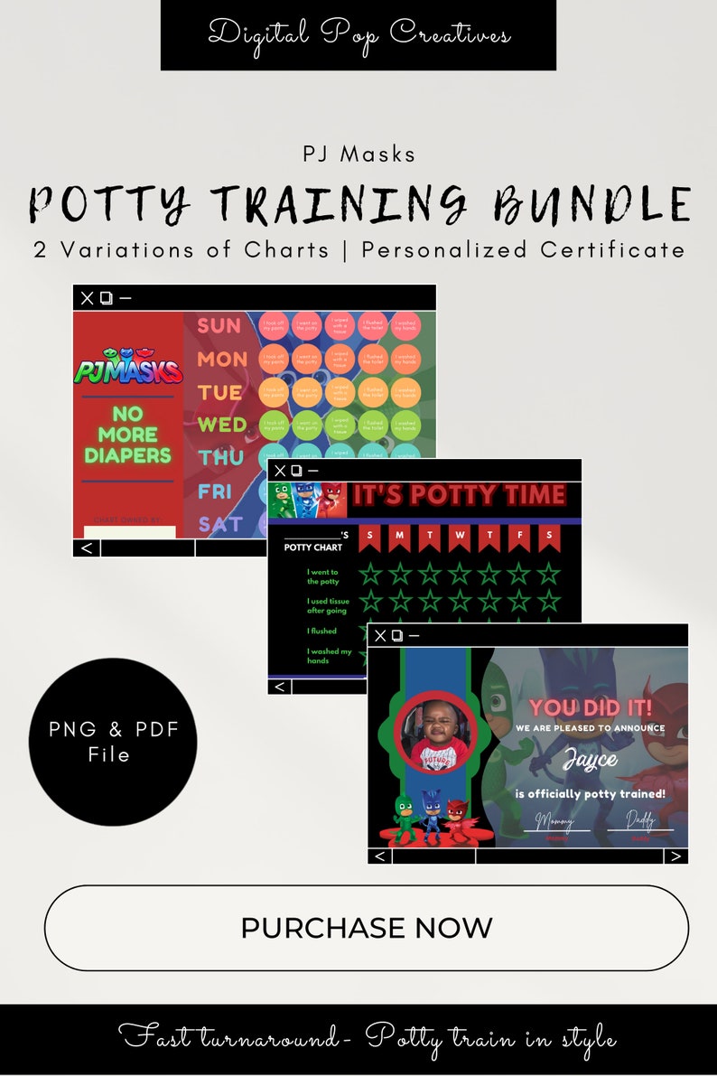 PJ Masks Potty Training Chart & Certificate - Etsy