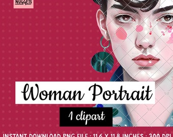 80s Pop Art Woman Portrait Clipart: Fashion Illustration (PNG Download)