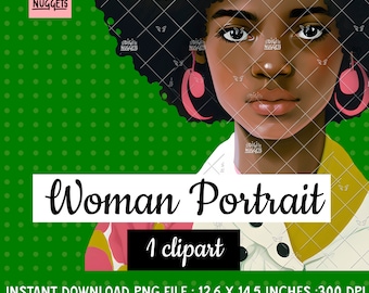 Afro Woman Portrait Clipart: 80s Pop Art (PNG Download)