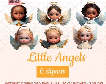 Angel Girls Clipart, Vintage Christmas Graphics (PNG Files)