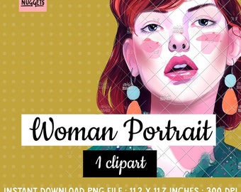 Brown Hair Woman Portrait Clipart: 80s Fashion Illustration (PNG Download)