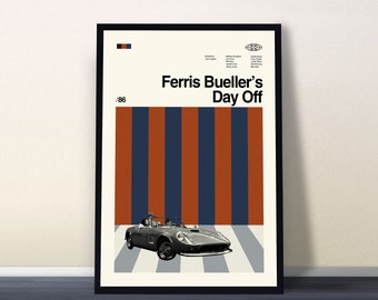 Ferris Bueller's Day Off Poster, Midcentury Art, Minimalist Art, Retro Poster, Vintage Poster, Movie Poster, Wall Decor, Gifts for him