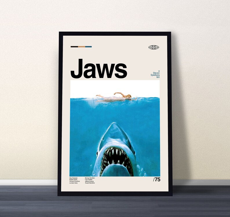 Jaws Poster, Jaws Movie Poster, Wall Art, Minimalist Art, Midcentury