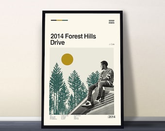 J Cole - 2014 Forest Hills Drive Poster, Music Album Poster, Music Poster, Midcentury Art, Minimalist Art, Vintage Poster, Wall Decor