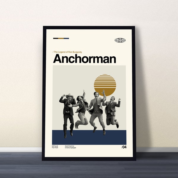 Anchorman Poster, The Legend Of Ron Burgundy, Movie Poster, Midcentury Art, Minimalist Art, Vintage Poster, Retro Poster, Wall Decor