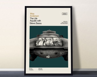 The Life Aquatic With Steve Zissou Poster, Wes Anderson Poster, Movie Poster, Midcentury Art, Minimalist Art, Vintage Poster, Home Decor