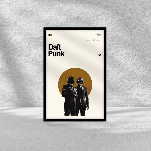 Cartel de Daft Punk, cartel minimalista, retro moderno - cartel vintage, arte impreso, arte de mediados de siglo, arte de la pared, arte del cartel de la película, arte de la película vintage