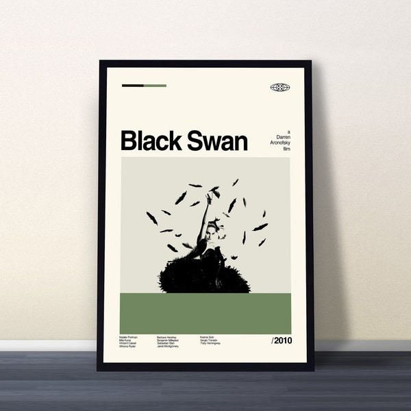 Black Swan Poster, Black Swan Print, Darren Aronofsky Film, Midcentury Art, Minimalist Art, Vintage Poster, Retro Movie, Home Decor