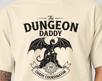 Dungeon Daddy shirt, DnD Dad Tee, D&D Gift for Fathers Day, Dungeon Master Birthday Gift, gamer group nights Gift, TTRPG Nerd Dice T-Shirt