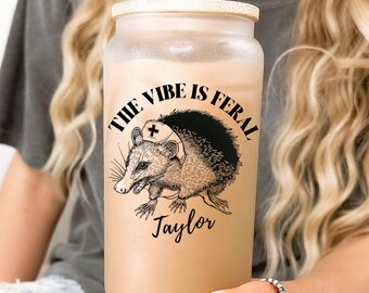 Racoon Nurse Coffee Glass Cup, Personalized Coffee Glass for Nurses, Doctors, NPs; Funny Gift for NR Healthcare Workers