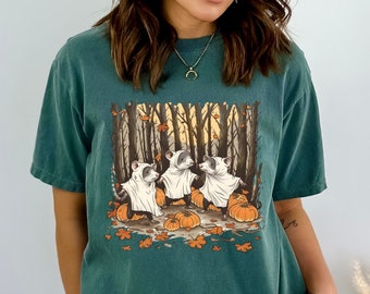 Opossum gespenstische Saison Herbst Geist Komfort Farben Shirt, verrücktes süßes wütend Opossum T-Shirt, Tierliebhaber T-Shirt, einzigartiges Geschenk für Opossum Liebhaber