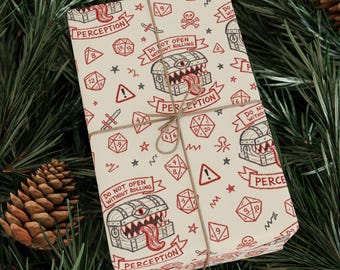Dnd funny wrapping paper, Mimics Gamer Gift, critical roll d20 gifts, dungeon tabletop rpg gamer wraps, geeky fantasy lovers Wrap Papers