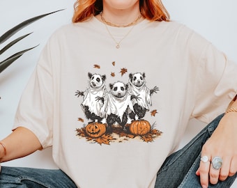 Retro Halloween Opossum Raccoon Ghost, Comfort Colors 90s Cute Shirt, Womens Halloween Shirt, Cute Fall Tee, Spooky Season Oversized TShirt