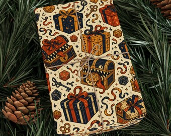 Dnd funny Christmas Gifts Wrap Papers, critical roll d20 gift, dungeon tabletop rpg gamer wraps, mimic wrapping paper, geeky fantasy lovers