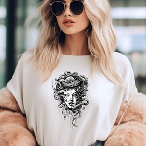 Witchy Mythology Greek Goddess shirt, Snake Aesthetic Greek Apparel, Gorgon Fantasy, Retro Aesthetic Greek Goddess Feminist tshirt tee