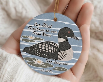 Personalized First Christmas in Our New Home Ornament, Loon Bird Christmas Decoration, New House Gift for Couple, Lake House Keepsake, 2026