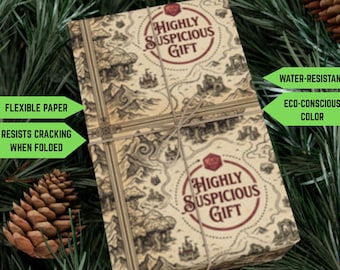 Dnd funny Christmas Gifts Wrap Papers, critical roll d20 gift, dungeon tabletop rpg gamer wraps, mimic wrapping paper, geeky fantasy lovers