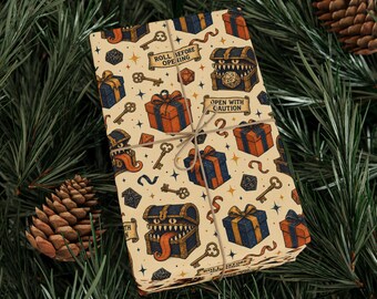 Dnd funny wrapping paper, Mimics Gamer Gift, critical roll d20 gifts, dungeon tabletop rpg gamer wraps, geeky fantasy lovers Wrap Papers