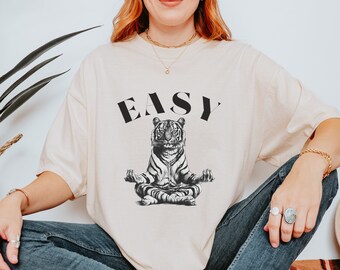 Chemise tigre facile, t-shirt bohème rétro pour les amateurs de yoga, chemise unisexe tendance, esthétique et confort aux couleurs t-shirt graphique surdimensionné, chemise indépendante vêtements hippie