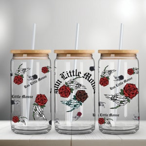 Run Little Mouse Iced Coffee Glass Cup Mug Lid And Straw Dark Romance Merch Smut Reader,Book Lover Gift,  Adeline Glass Mug, Bookish
