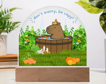 Capybara Spa Onsen Desk Companion Acrylic Dome Plaque - Cute Capybaras Gift - Kawaii Desk Toy - Miniature Mini Decoration - Capy Animal Gift