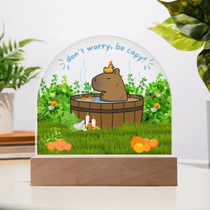 Capybara Spa Onsen Desk Companion Placa de cúpula acrílica - Lindo regalo de capibaras - Juguete de escritorio Kawaii - Mini decoración en miniatura - Regalo de animal capy