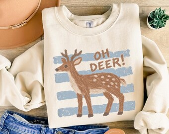 Vintage Deer Sweatshirt, Oh Deer Graphic Tee, Cute Woodland Animal Shirt, Retro Nature Lover Gift, Funny Deer Tee, Forest Animal Clothing