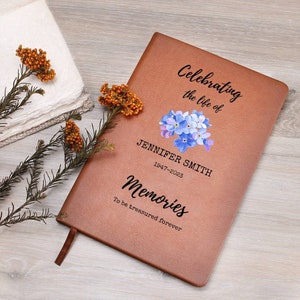 Personalisiertes Trauergast-Leder-Notizbuch, Gedenk-Gästebuch, Feier des Lebens, Vergissmeinnicht-Beileidsbuch, individuelles Gedenkbuch