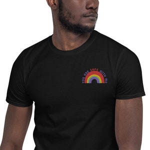 You are safe with me Embroidery Traditional Rainbow Pocket Pride Shirt - LGBT Pocket Shirt for Pride Month Gift