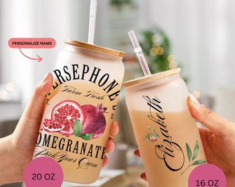 Persephone's Pomegranates coffee Glass cup, Greek Mythology personalised Best Friend Gift tumbler, Light Academia, Greek Goddess
