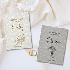 2 Vow birthflower Books set - Hard Cover Wedding Ceremony Vow Booklets, Luxury Speech Notebook, Couple Engagement Gift for Bride Groom Gift