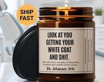 Funny White Coat Candle, Doctor Graduation Gift, Smells Like Med School Graduation Gift, Gift for Him, Medical Gift Idea for Doctor