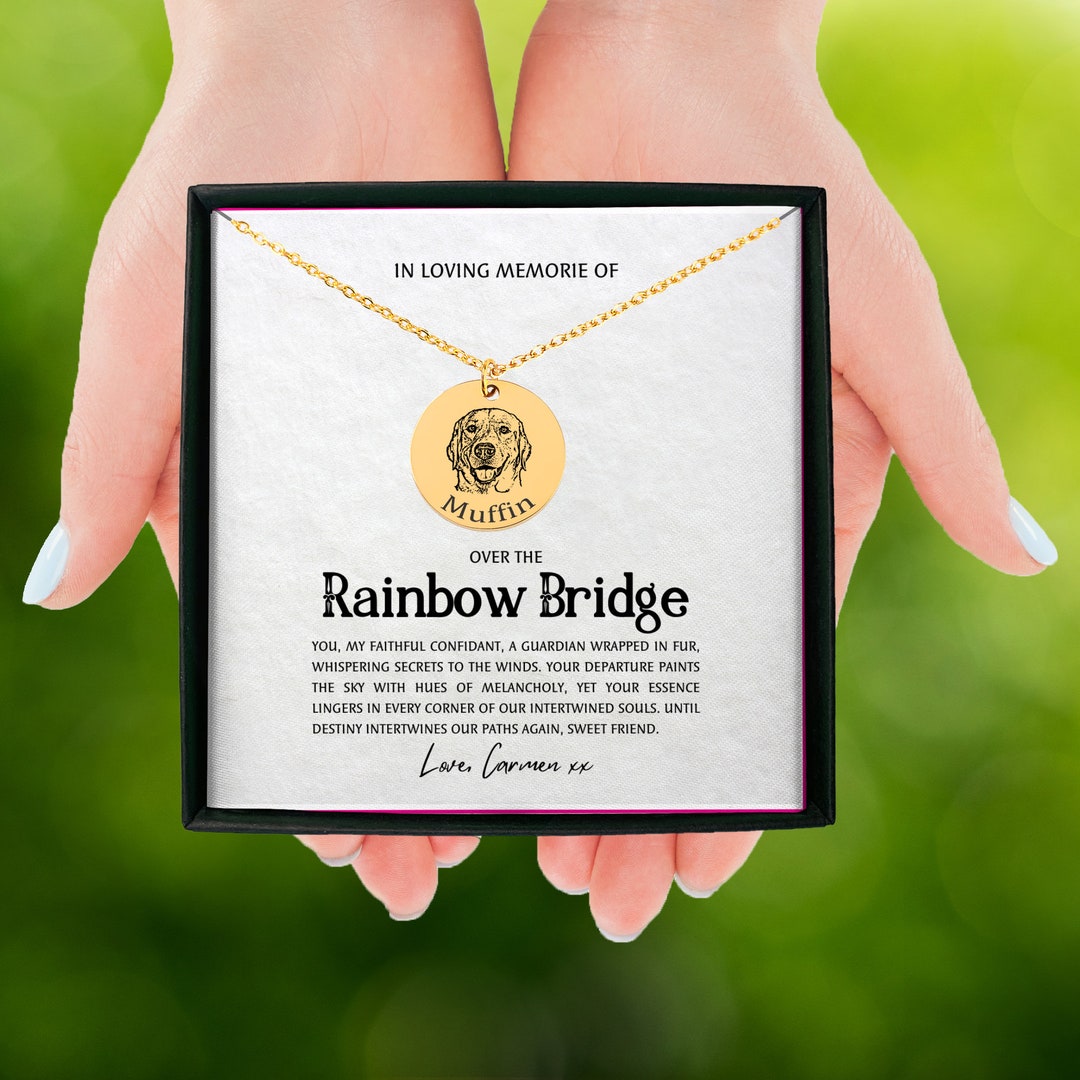 Rainbow Bridge Dog Portrait Necklace, Loss of Dog Cat Memorial Jewelry ...