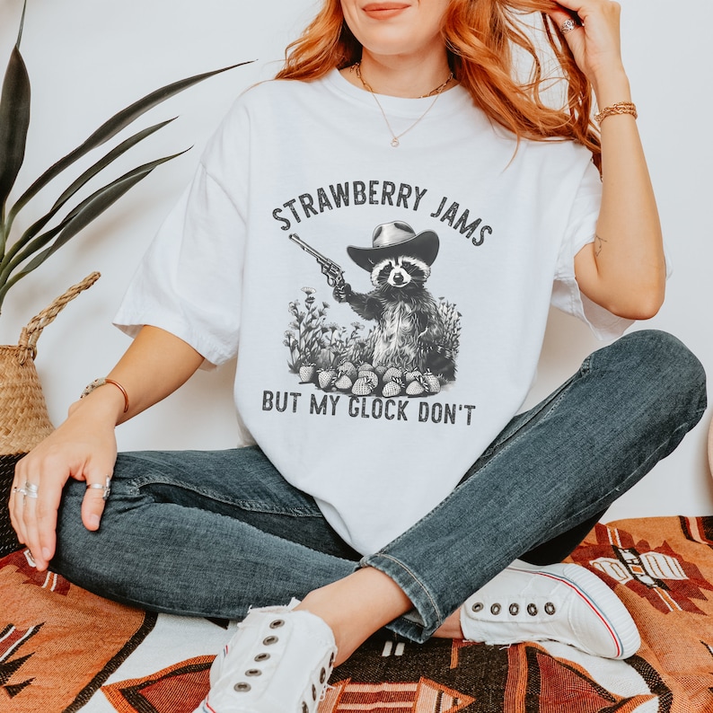 T-shirt Humour Raton Laveur 'Strawberry Jams' - Taille S à 3XL - Neuf Avec étiquettes - Coton