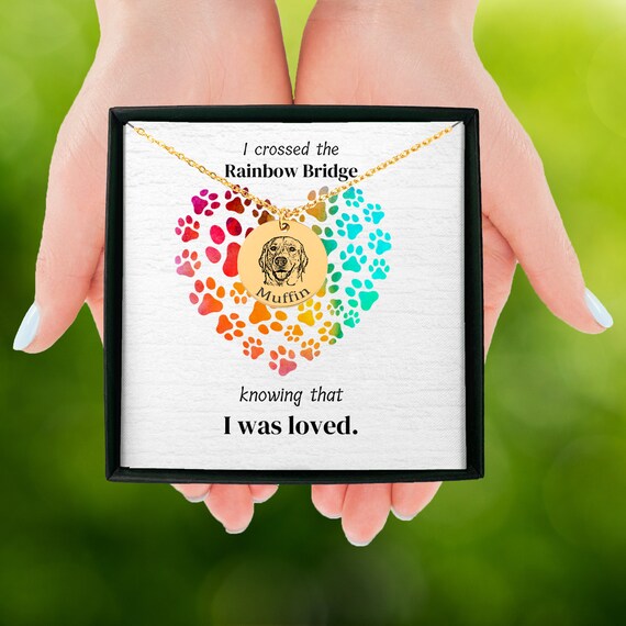 Engraved Personalized Pet Portrait Dog Rainbow Bridge Necklace
