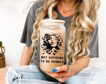 Personalised Not Aspiring To Be Humble glass coffee cup mug, Feminist Girl Power for Democrat, Women Empowerment Feminist Gift for Her