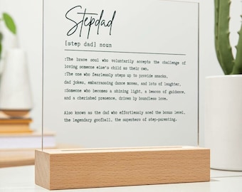 Aan onze geliefde stiefvader / Bonus Dad Gift - Definitie Waardering Vierkant Acryl definitie cadeau Plaque op maat personaliseer namen