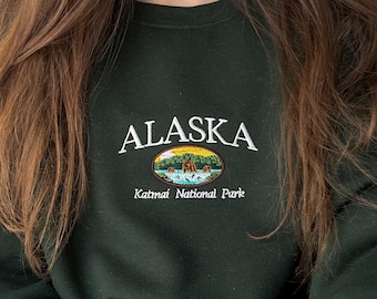 Alaska Sweatshirt, Katmai Nationalpark Sweatshirt, Individuell gesticktes Sweatshirt, Herbst Sweatshirt, Sweatshirt mit Rundhalsausschnitt, Vintage Sweatshirt