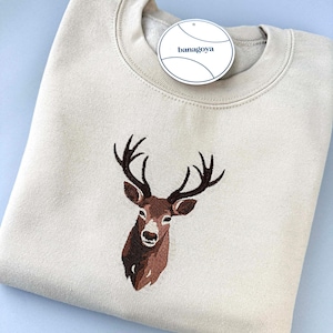 Deer embroidered crewneck, Hunting gifts for men, Elk embroidered sweatshirt, Forest animals, Deer shirt,  Vintage sweater, Gift for him