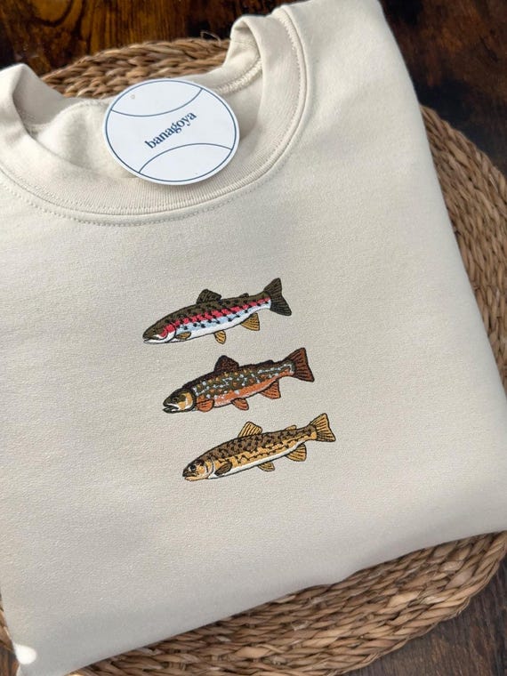 Fishing Shirt, Trout Grand Slam Hoodie, Fisherman Aesthetic, Embroidered Sweater, Fish Shirt, Vintage Sweatshirt, Fishing Gifts For Men