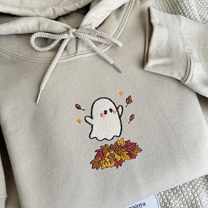 Embroidered Fall Ghost Sweatshirt, Autumn Cozy Season Sweatshirt, Pumpkin, Embroidered Mushroom Sweater, Halloween Sweatshirt, Fall Apparel