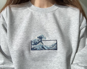 Die große Welle vor Kanagawa besticktes Sweatshirt / Die große Welle vor Kanagawa besticktes Shirt