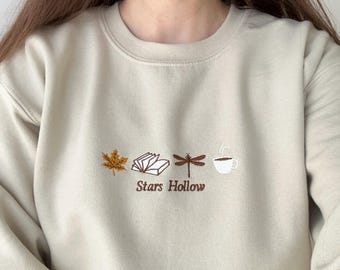 Herbstlaub besticktes Sweatshirt, Herbst besticktes Hemd, Herbst Pullover, Herbst Rundhalsausschnitt, Herbst Sweatshirt, Herbst Pullover, Kaffee Buch Pullover