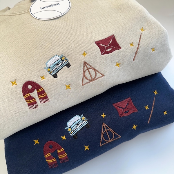 Besticktes Sweatshirt Zauberer, Fantasy Sweatshirt, Magisches Sweatshirt, Schule für Hexerei und Zauberei, Zauberstab