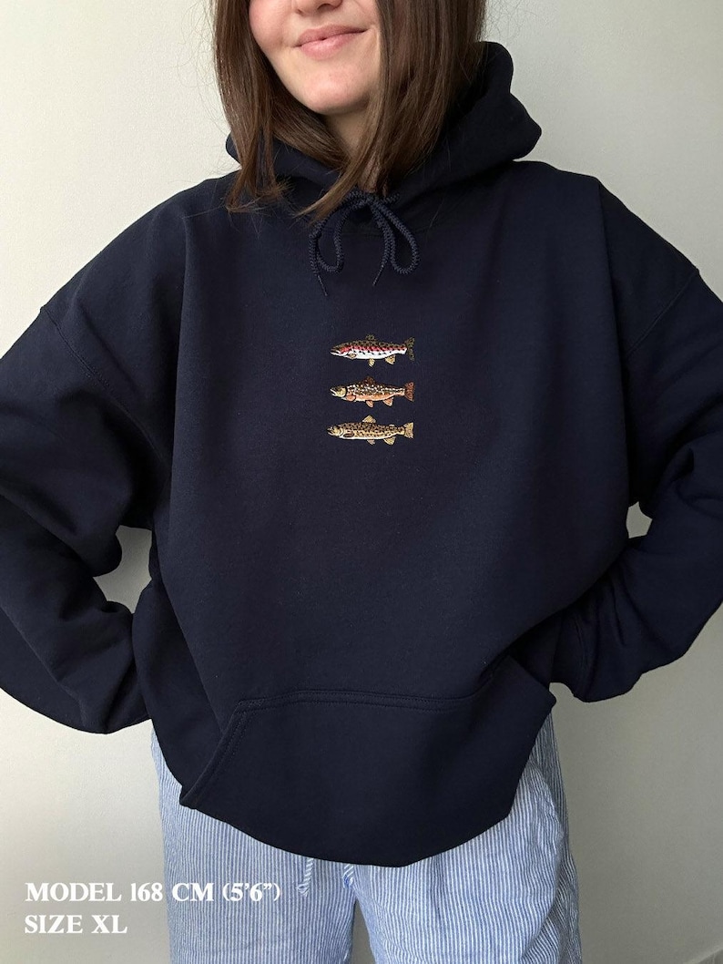 Fishing Shirt, Trout Grand Slam Hoodie, Fisherman Aesthetic, Embroidered Sweater, Fish Shirt, Vintage Sweatshirt, Fishing Gifts For Men image 8